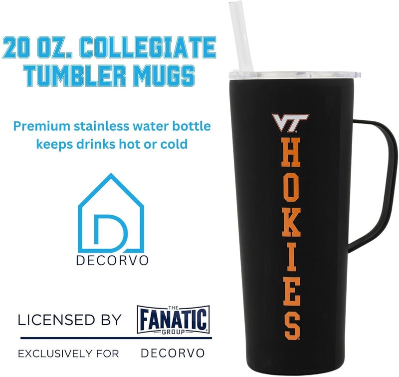 Decorvo NCAA 20 oz. Stainless Steel Tumbler with Handle - Officially Licensed Double Walled Insulated Roadie with Slide Lid and Straw (VA Tech - Black) - Image 2